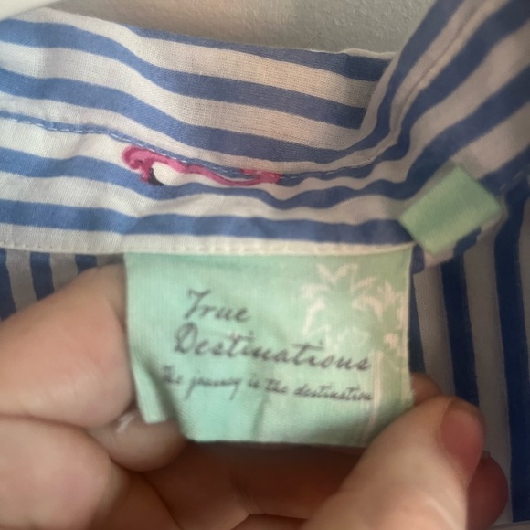 True Destinations tunic beach shirt half buttons flamingos and palm trees - Picture 5 of 6